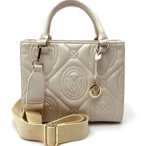 NWT Valentino Orlandi Light Taupe Top Handle/Crossbody V Logo Quilted Tote/Purse
